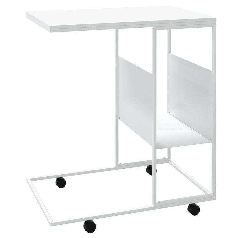 Side Table with Wheels White 55x36x63.5 cm Engineered Wood