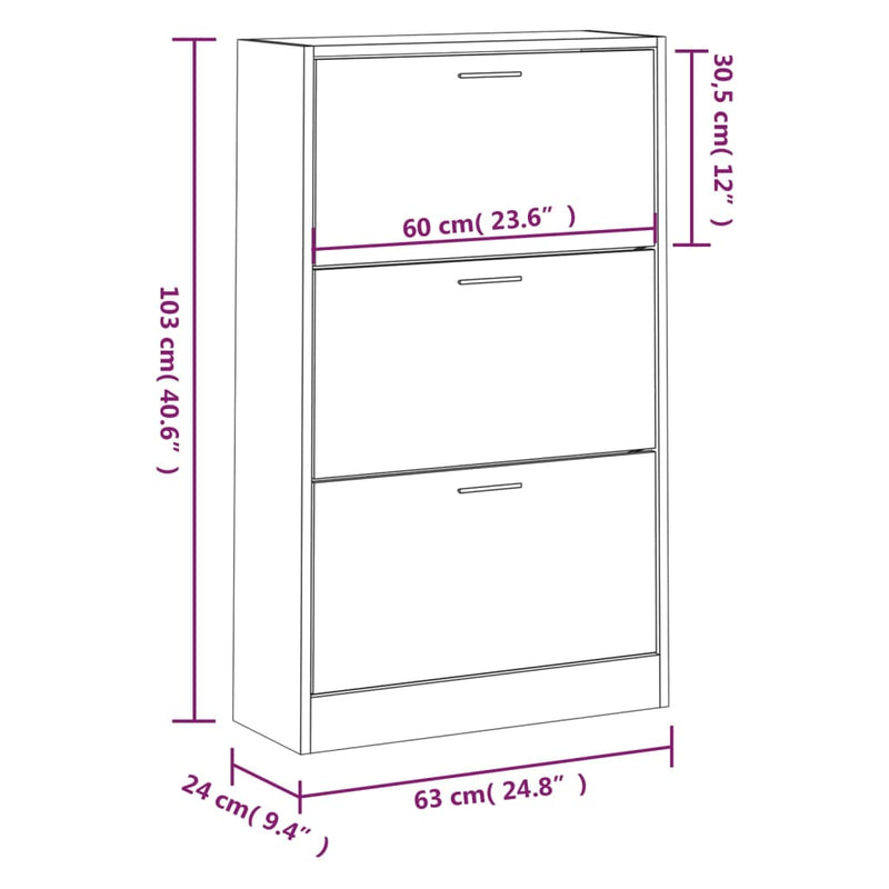 Shoe Cabinet Concrete Grey 63x24x103 cm Engineered Wood