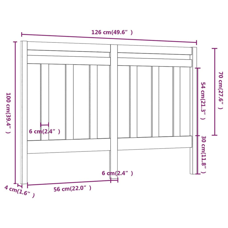 Bed Headboard Grey 126x4x100 cm Solid Wood Pine