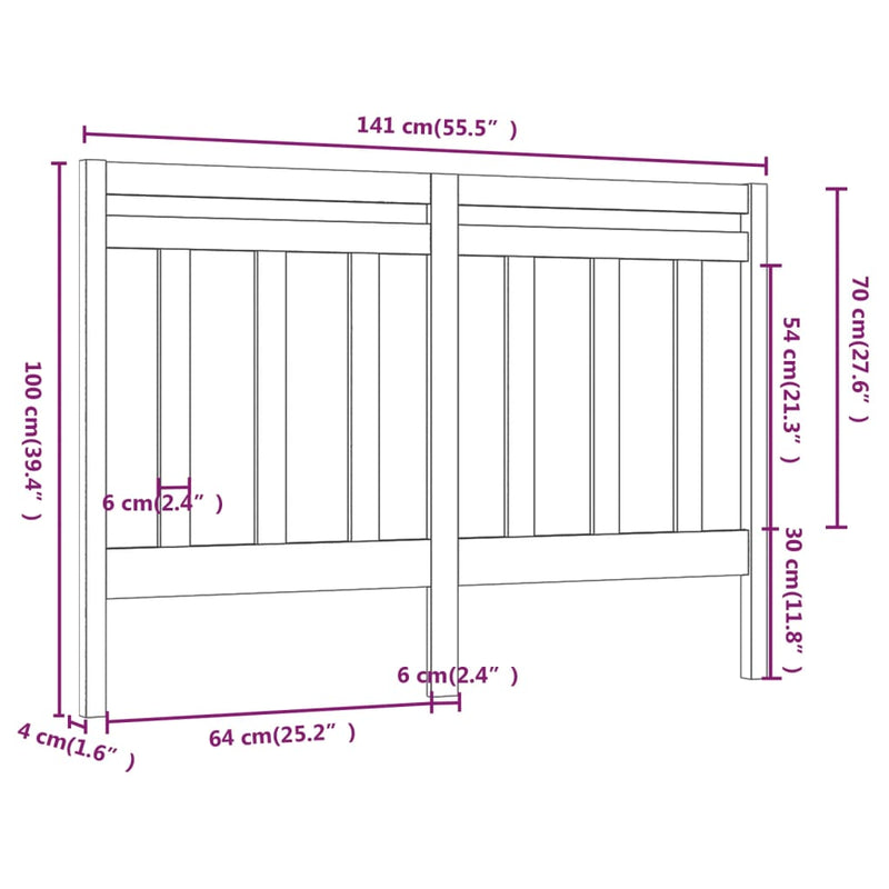 Bed Headboard Grey 141x4x100 cm Solid Wood Pine