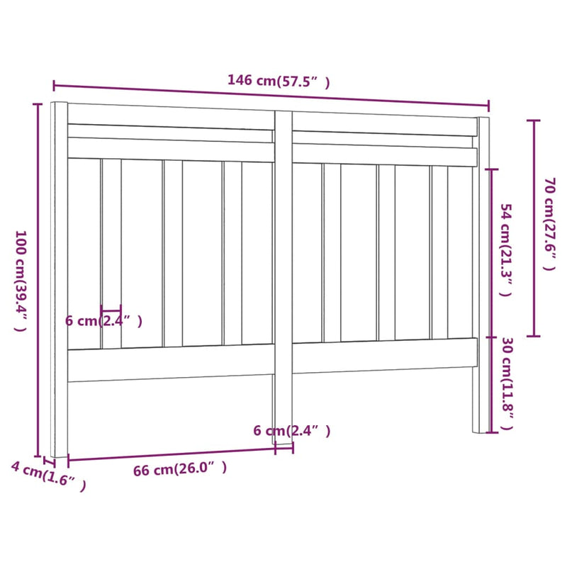 Bed Headboard Black 146x4x100 cm Solid Wood Pine