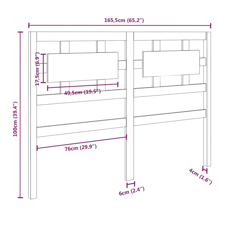 Bed Headboard Grey 165.5x4x100 cm Solid Wood Pine