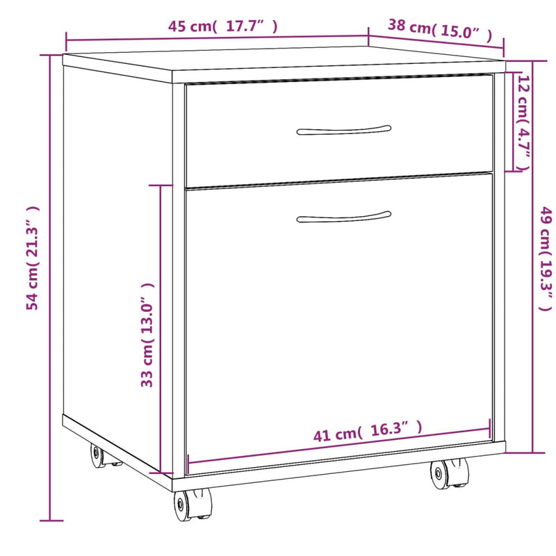 Rolling Cabinet Grey Sonoma 45x38x54 cm Engineered Wood