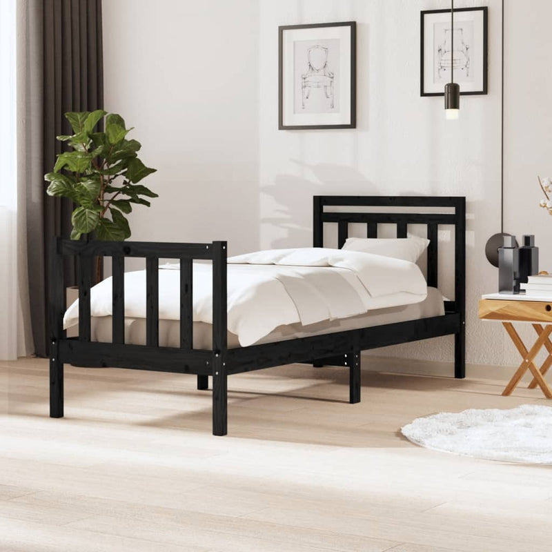 Bed Frame without Mattress Black Small Single Solid Wood