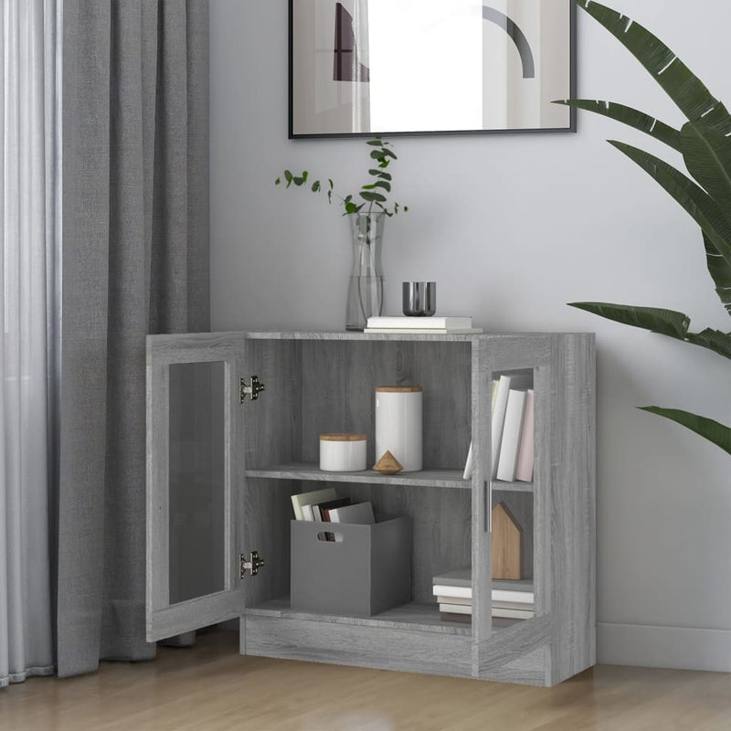 Modern Wooden 2 Glass Doors Vitrine Storage Cabinet Dining Room Unit