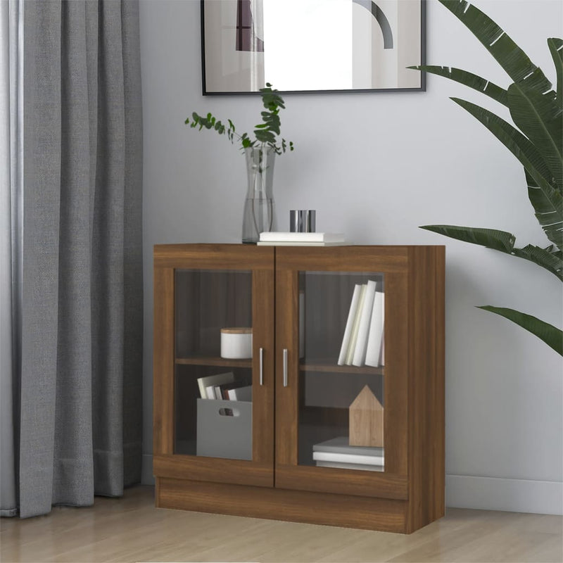 Modern Wooden 2 Glass Doors Vitrine Storage Cabinet Dining Room Unit