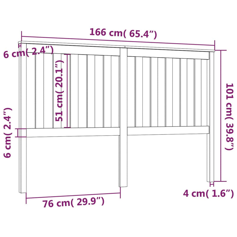 Bed Headboard Black 166x6x101 cm Solid Wood Pine