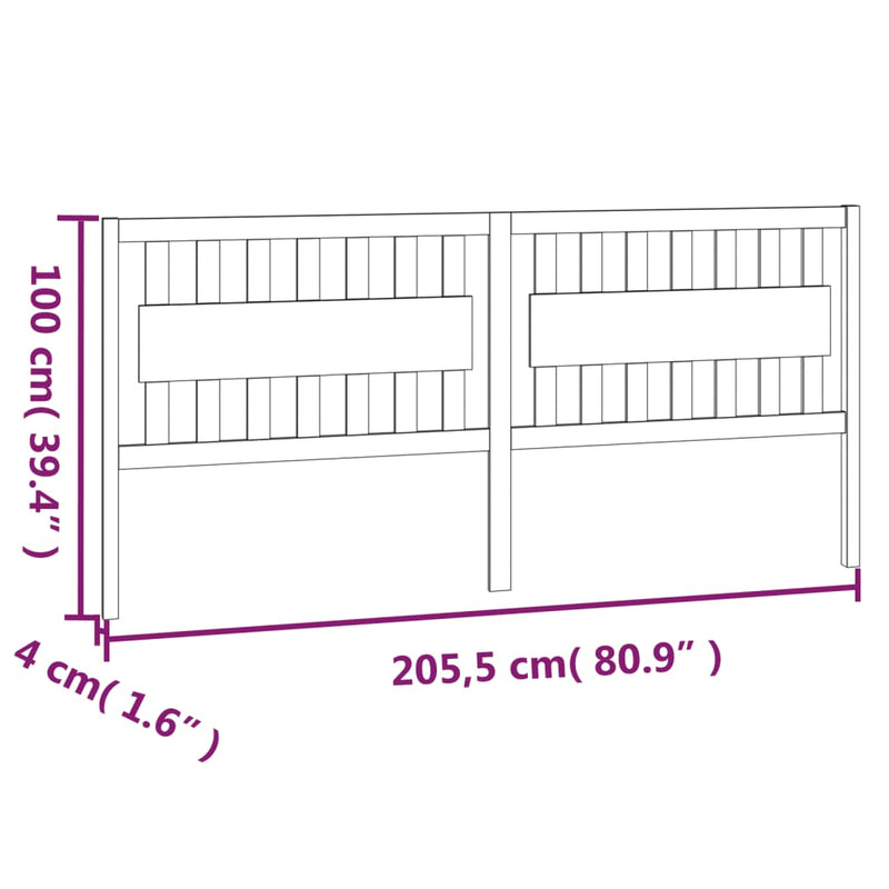 Bed Headboard White 205.5x4x100 cm Solid Wood Pine