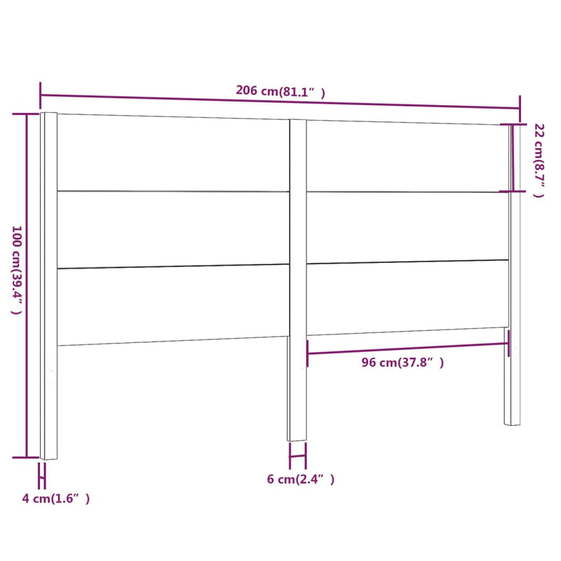 Headboard 206x4x100 cm Solid Wood Pine