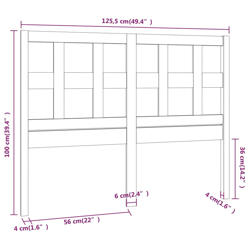 Bed Headboard Black 125.5x4x100 cm Solid Wood Pine