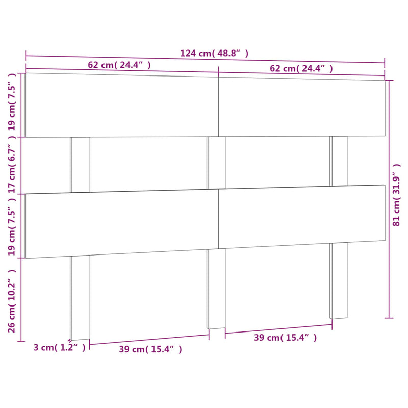 Bed Headboard Grey 124x3x81 cm Solid Wood Pine