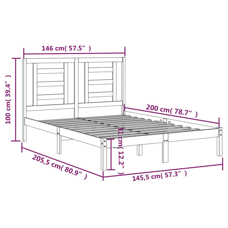 Bed Frame without Mattress 140x200 cm Solid Wood Pine