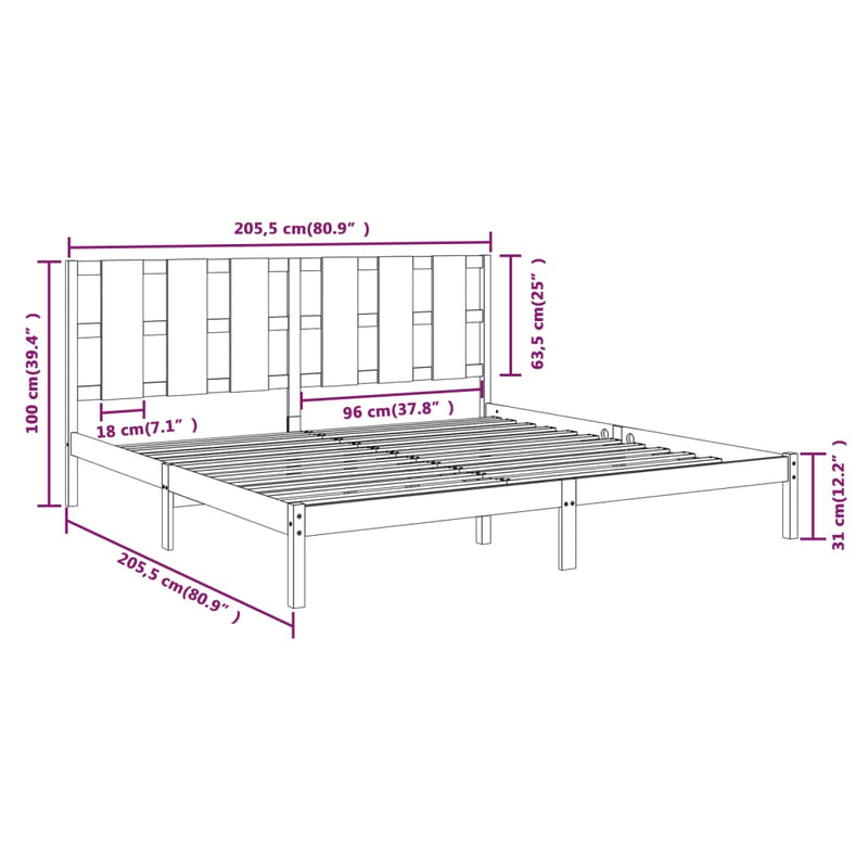 Bed Frame without Mattress Grey 200x200 cm Solid Wood Pine