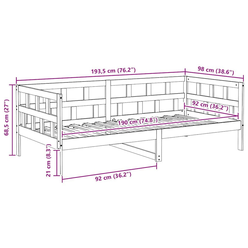 Day Bed without Mattress White Solid Wood Pine 90x190 cm Single