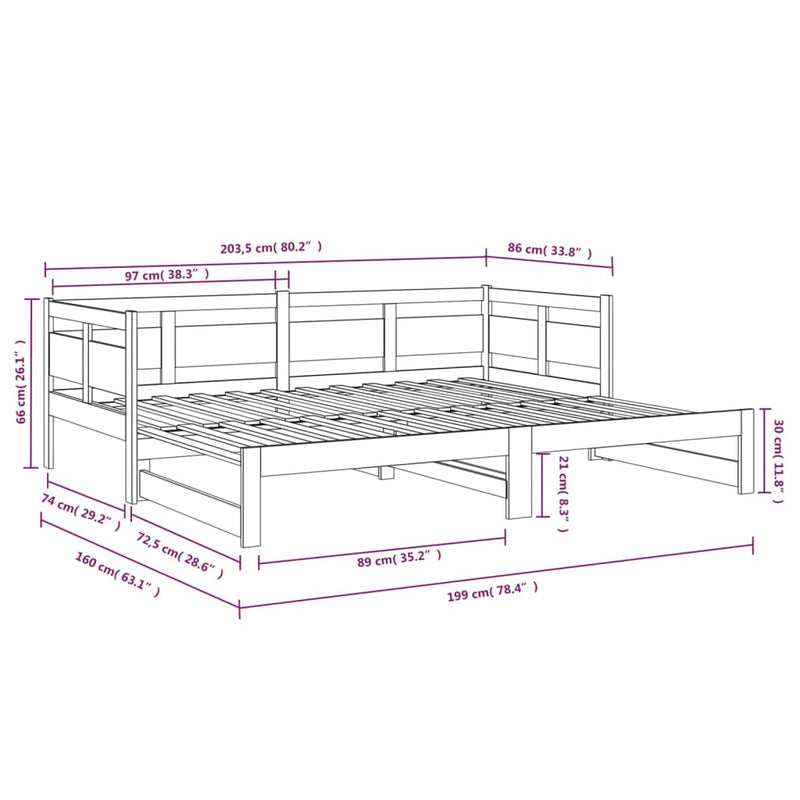 Pull-out Day Bed without Mattress Solid Wood Pine 2x(80x200) cm