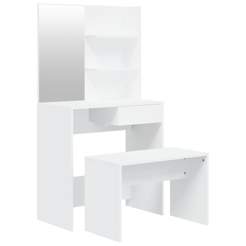 Modern Wooden Dressing Table Makeup Vanity Desk Set With Mirror & Stool