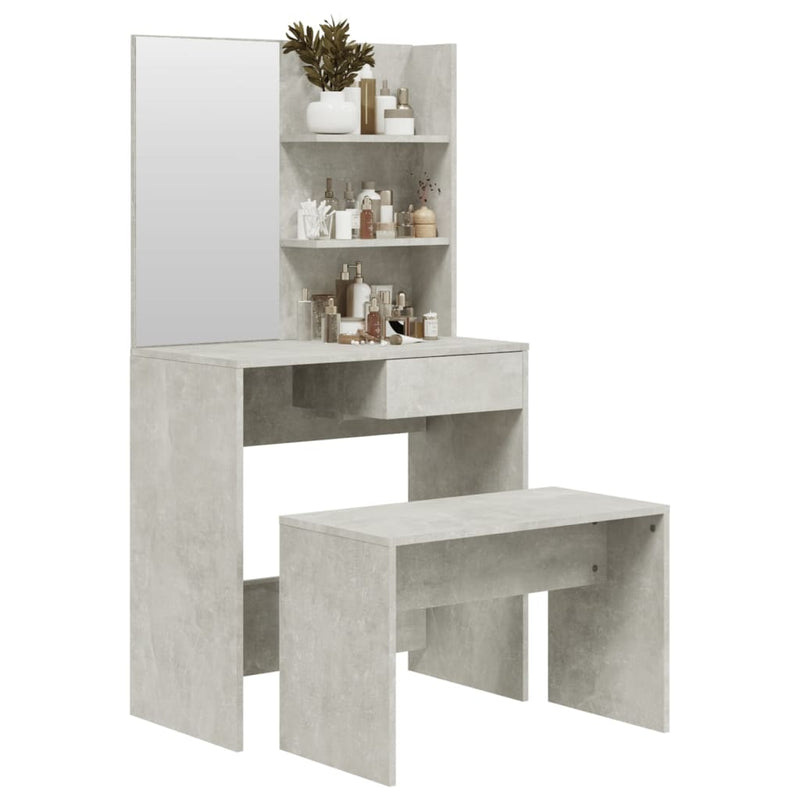 Modern Wooden Dressing Table Makeup Vanity Desk Set With Mirror & Stool