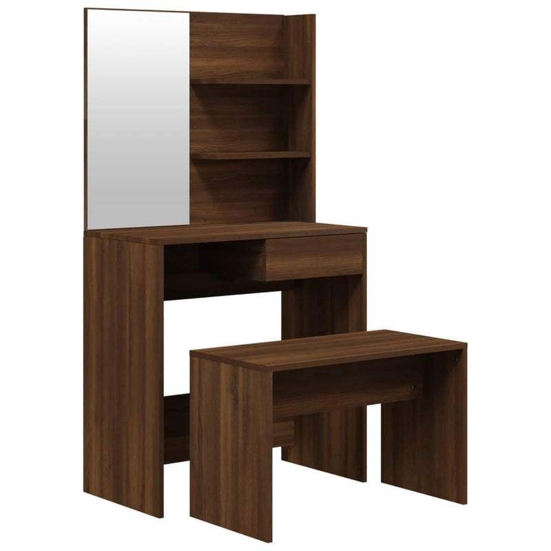 Modern Wooden Dressing Table Makeup Vanity Desk Set With Mirror & Stool