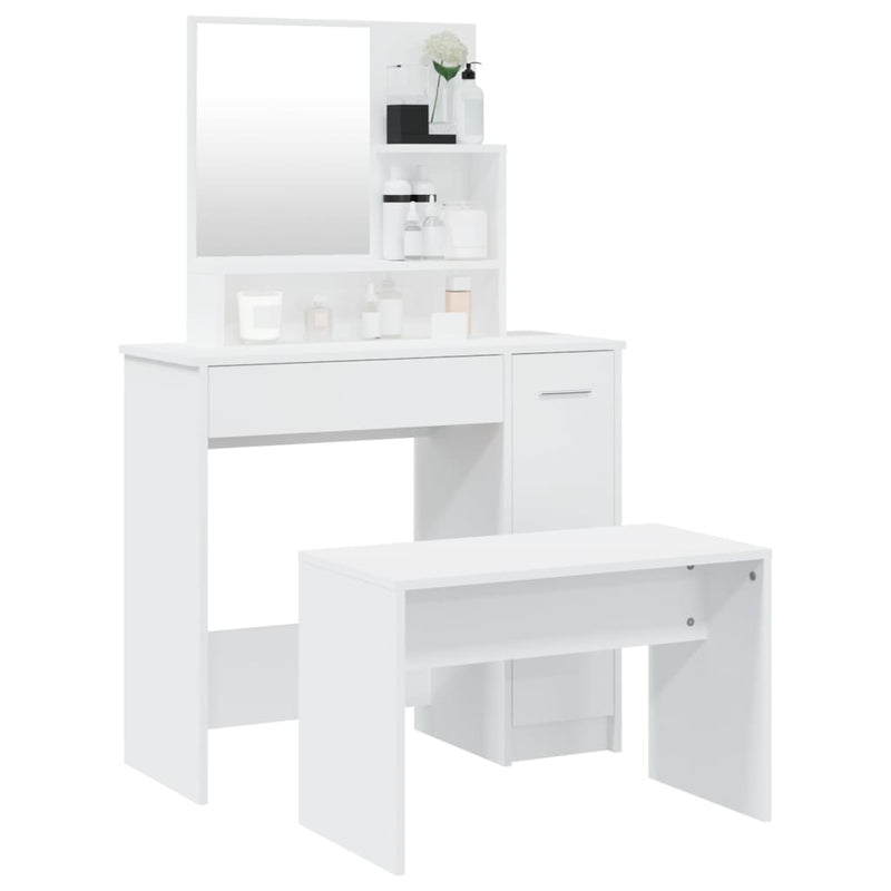 Modern Wooden Dressing Table Makeup Vanity Desk Set With Mirror & Stool