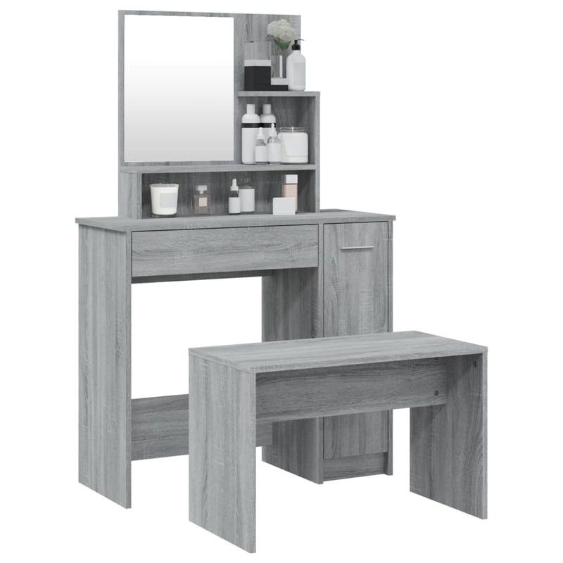 Modern Wooden Dressing Table Makeup Vanity Desk Set With Mirror & Stool