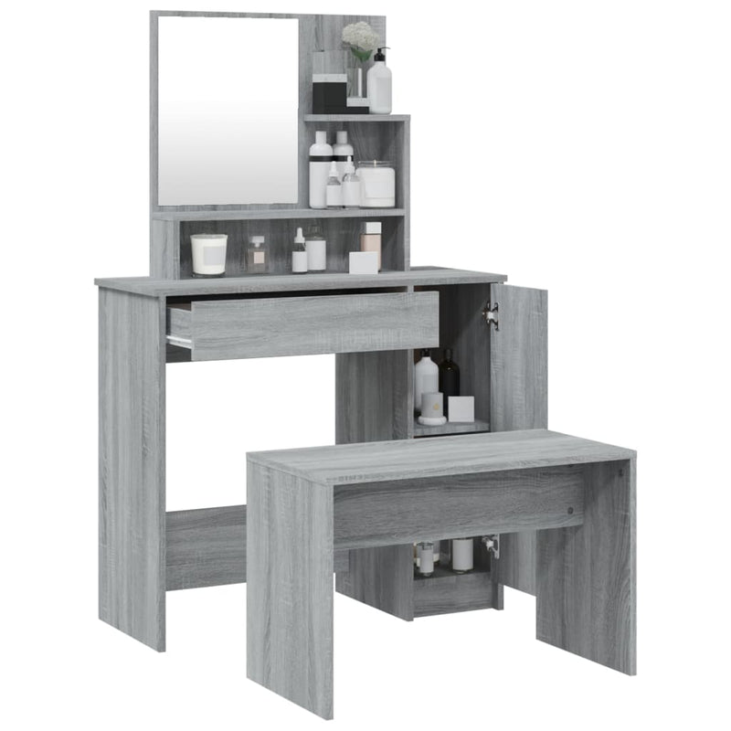 Modern Wooden Dressing Table Makeup Vanity Desk Set With Mirror & Stool