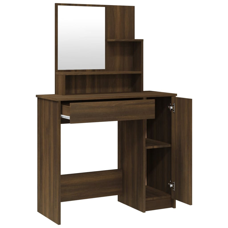 Modern Wooden Dressing Table Makeup Vanity Desk Set With Mirror & Stool