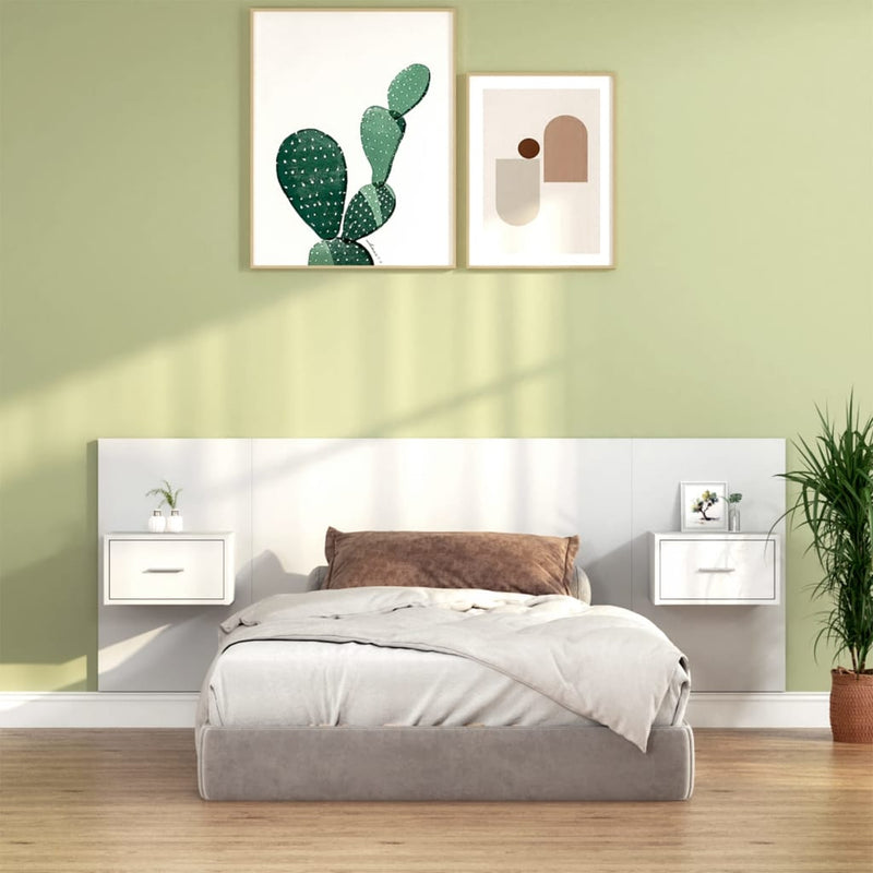Bed Headboard with Cabinets White Engineered Wood