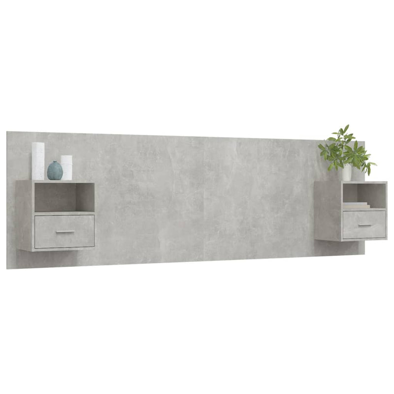 Bed Headboard with Cabinets Concrete Grey Engineered Wood