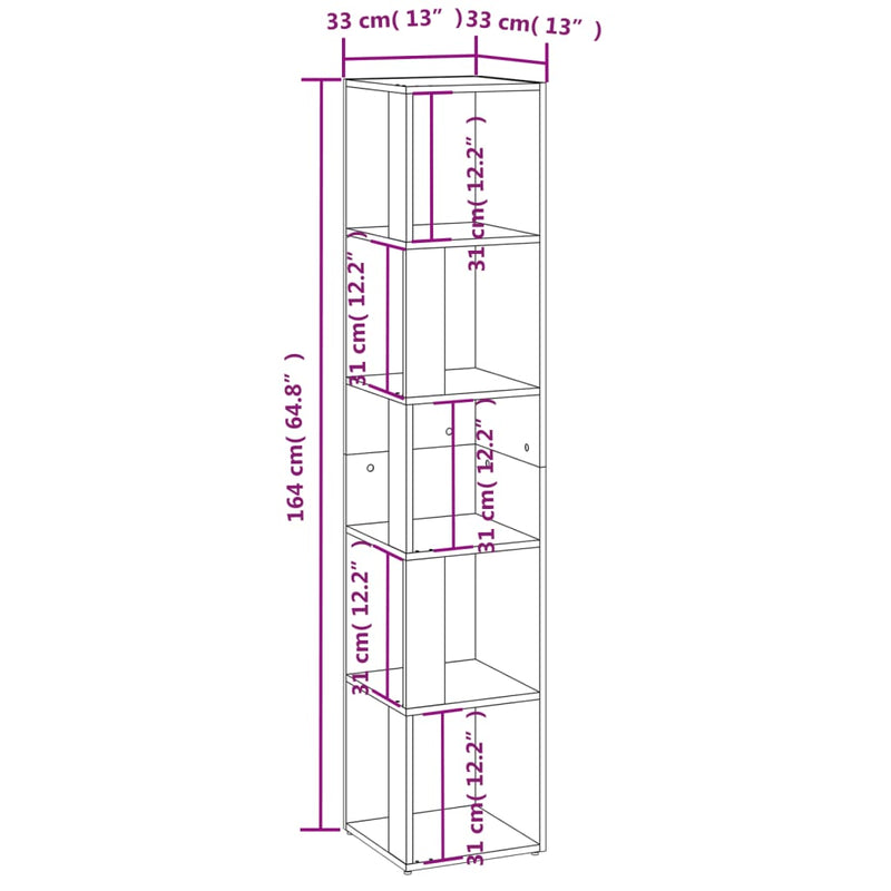 Modern Wooden 5-Tier Corner Bookcase Book Storage Cabinet Wood Shelving