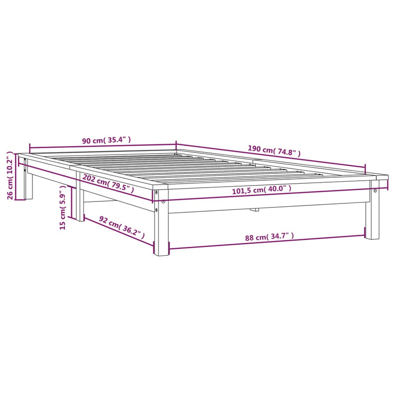 Bed Frame without Mattress Grey Single Solid Wood