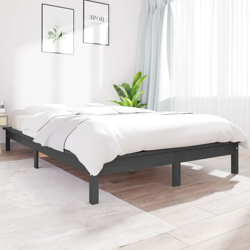 Bed Frame without Mattress Grey 140x190 cm Solid Wood Pine