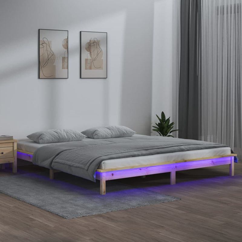 LED Bed Frame without Mattress 140x200 cm Solid Wood