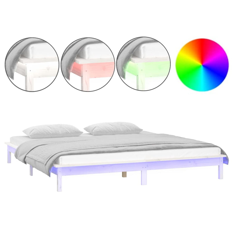 LED Bed Frame without Mattress White 160x200 cm Solid Wood