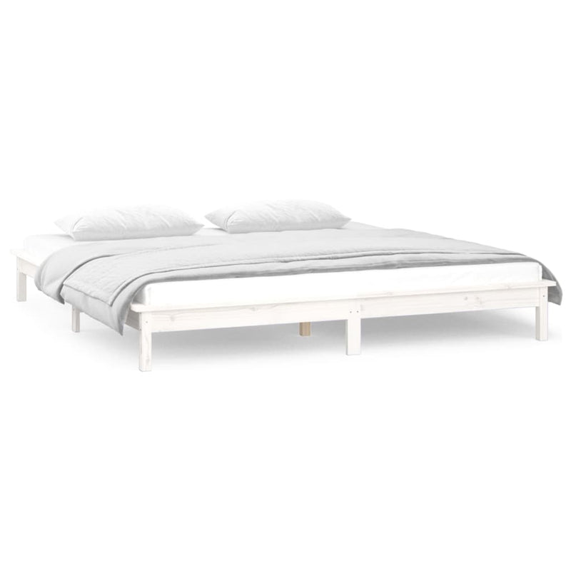 LED Bed Frame without Mattress White 160x200 cm Solid Wood