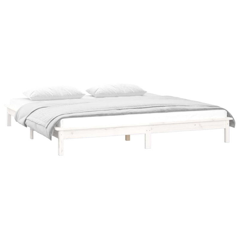 LED Bed Frame without Mattress White 160x200 cm Solid Wood