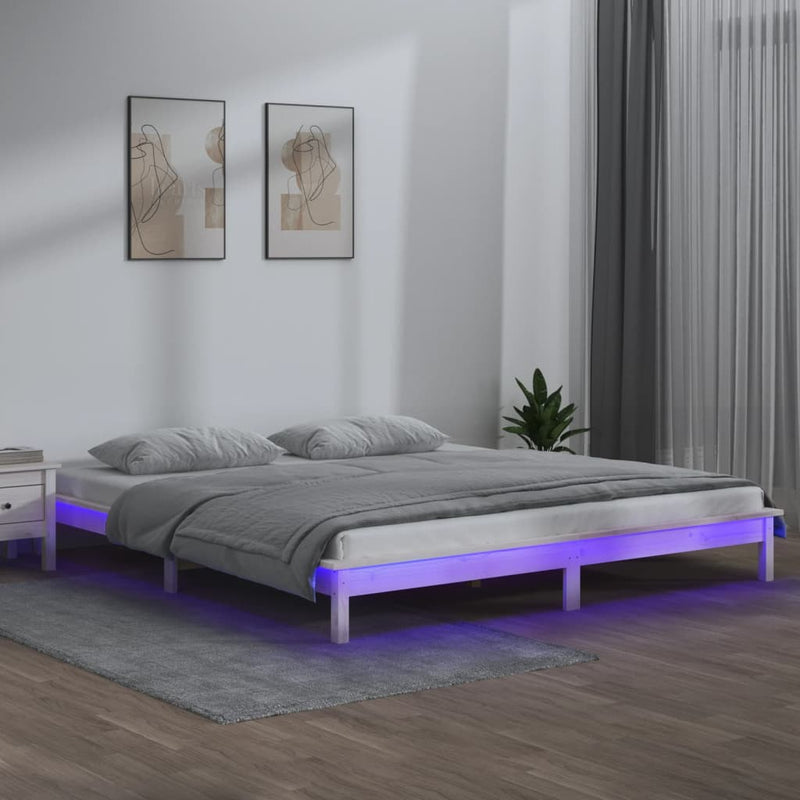LED Bed Frame without Mattress White 160x200 cm Solid Wood