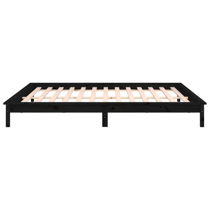 LED Bed Frame without Mattress Black 120x190 cm Small Double  Solid Wood
