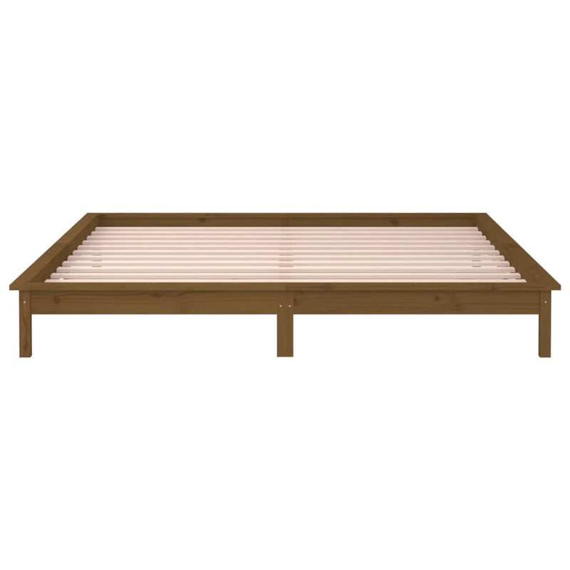 LED Bed Frame without Mattress Honey Brown 140x190 cm Solid Wood