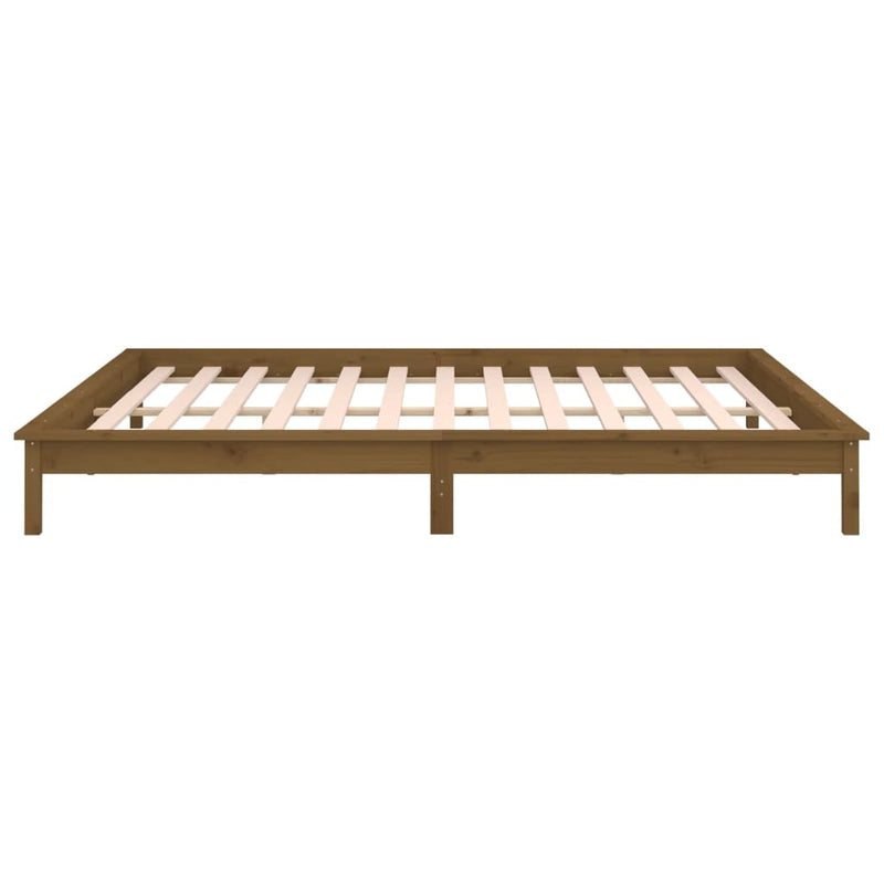 LED Bed Frame without Mattress Honey Brown 140x190 cm Solid Wood