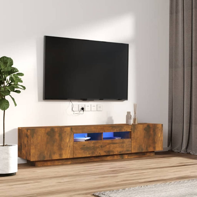Modern Wooden 2pcs 70 Inch TV Tele Stand Unit Cabinet With LED Lights & Storage