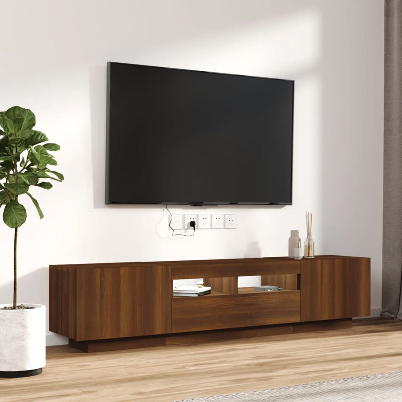 Modern Wooden 2pcs 70 Inch TV Tele Stand Unit Cabinet With LED Lights & Storage