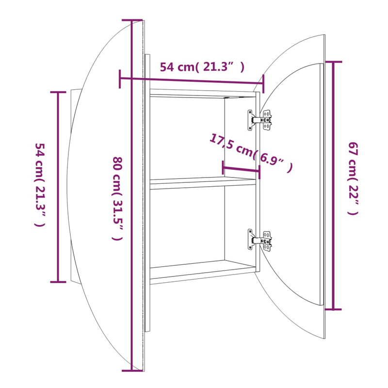 Bathroom Cabinet with Round Mirror&LED White 54x54x17.5 cm