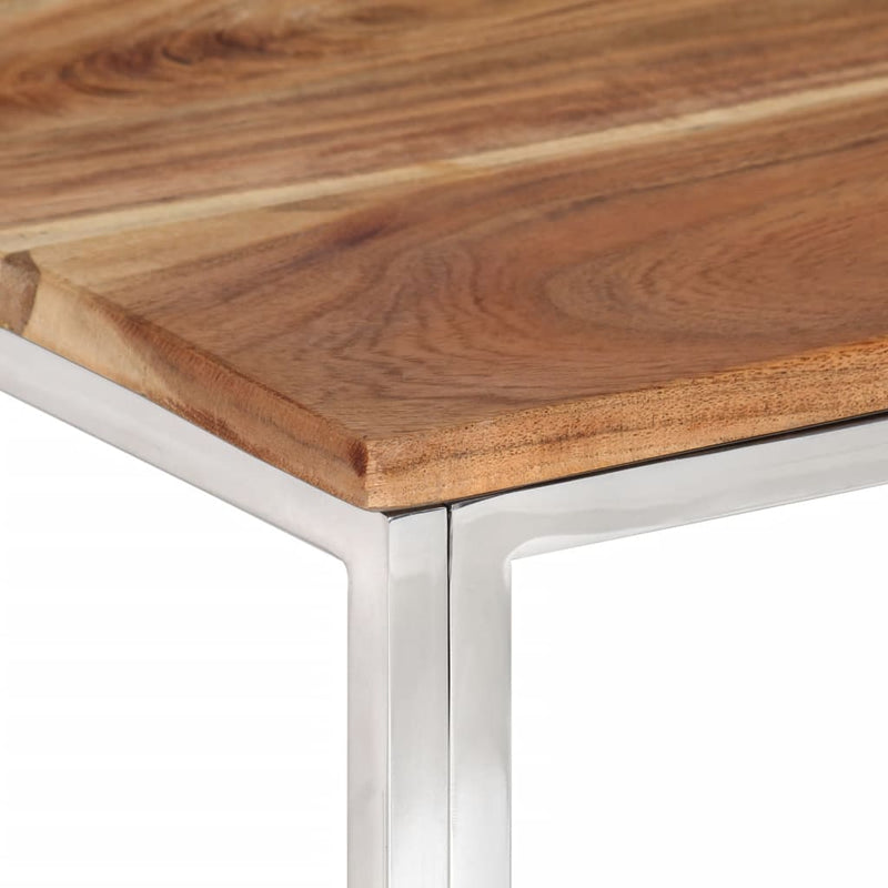 Coffee Table Silver Stainless Steel and Solid Wood Acacia
