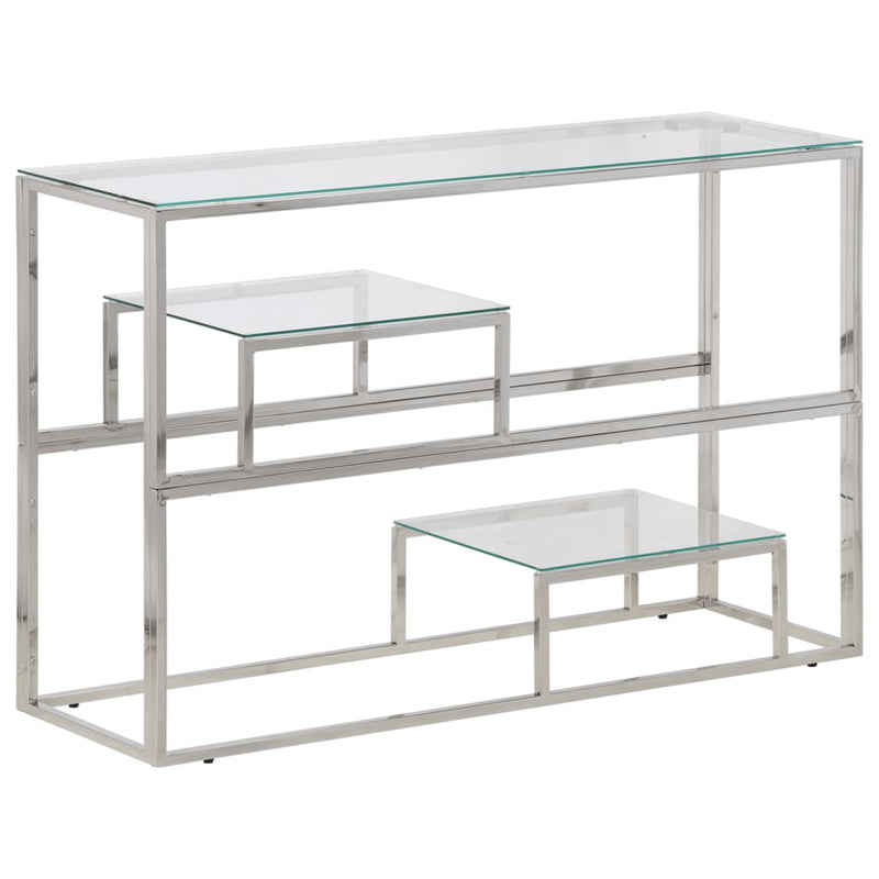 Console Table Silver Stainless Steel and Tempered Glass
