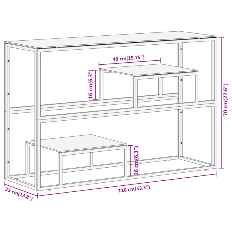 Console Table Silver Stainless Steel and Tempered Glass