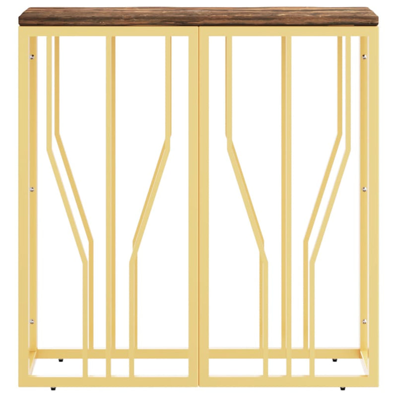 Console Table Gold Stainless Steel and Solid Wood Reclaimed