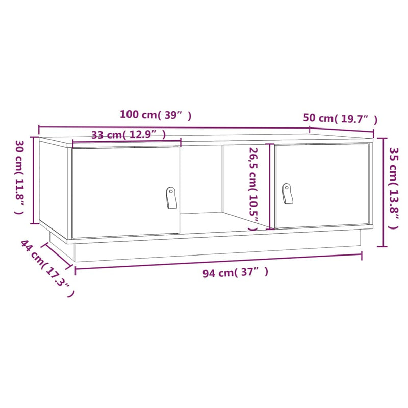 Coffee Table White 100x50x35 cm Solid Wood Pine