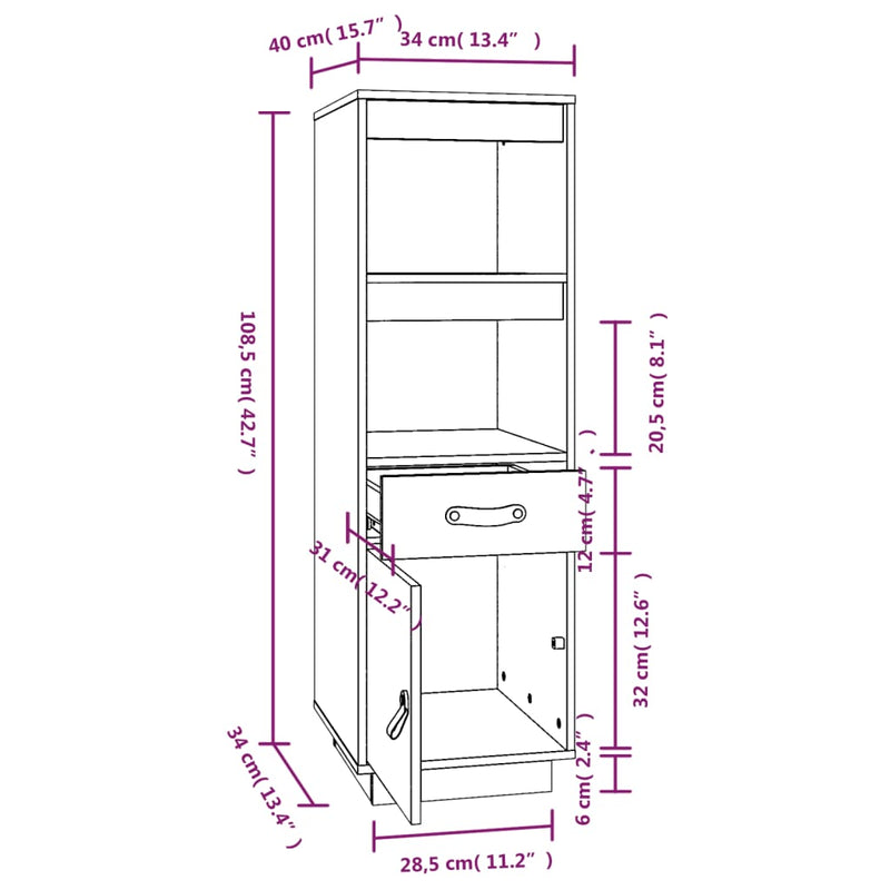 Highboard Black 34x40x108,5 cm Solid Wood Pine