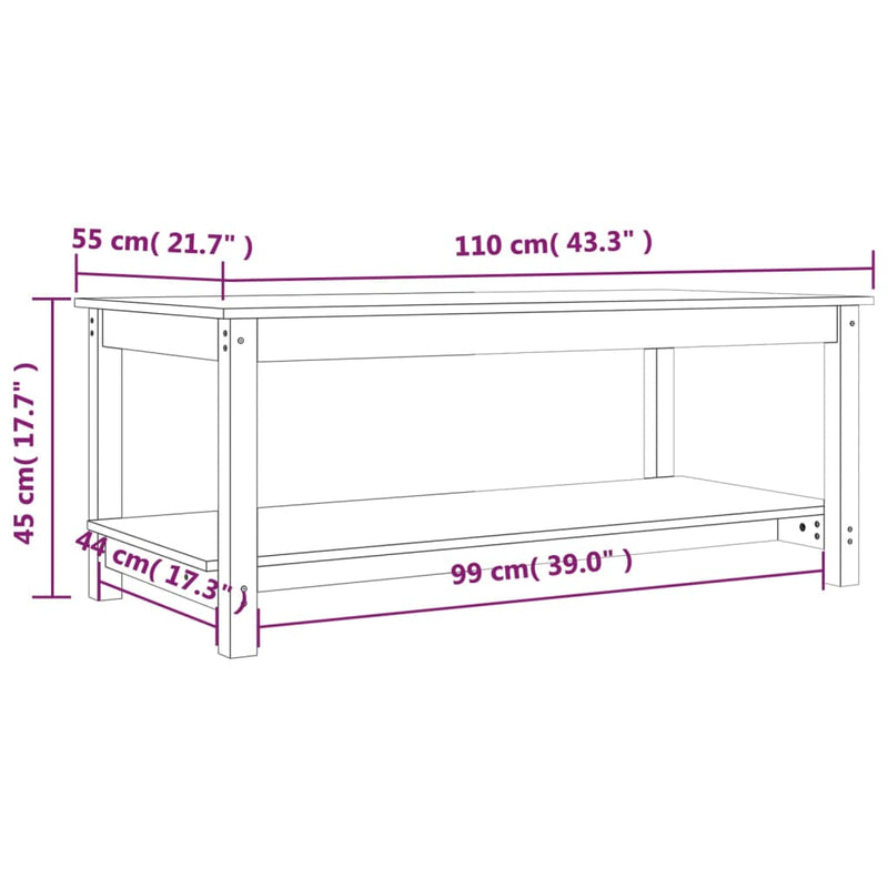 Coffee Table Grey 110x55x45 cm Solid Wood Pine