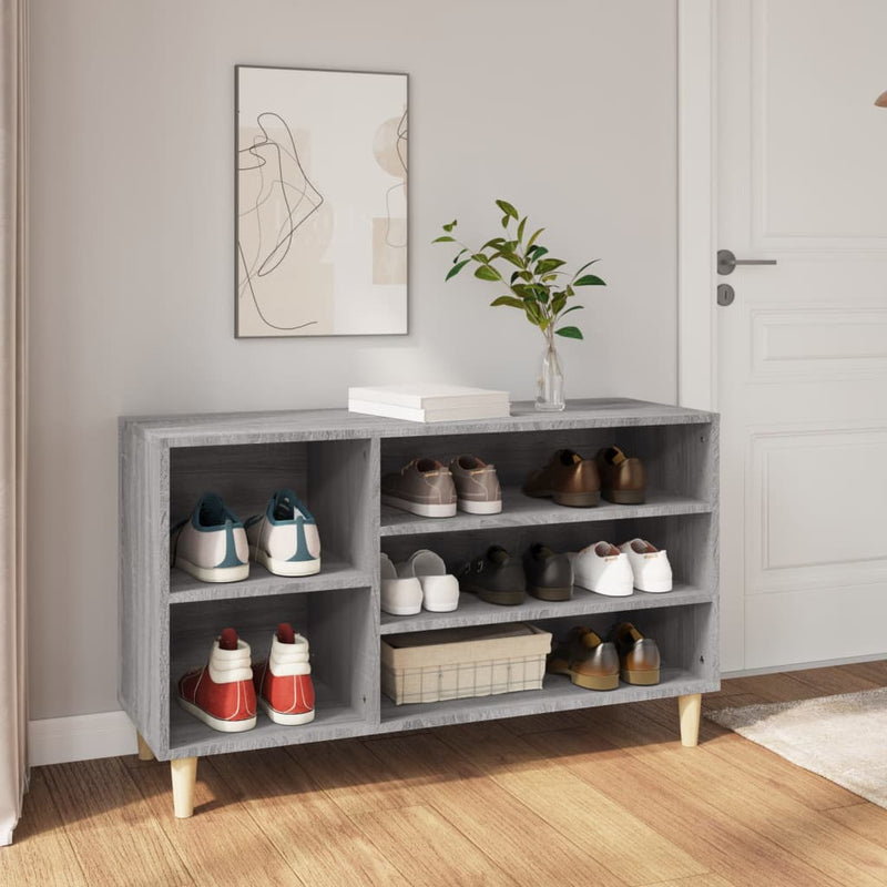 Modern Wooden Hallway Open Shoe Storage Cabinet Unit Organiser Wood Trainer Rack